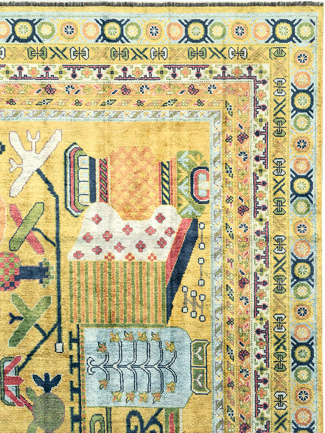 Modern East Turkestan Silk Khotan Room Size Carpet, No.33234 - Staging