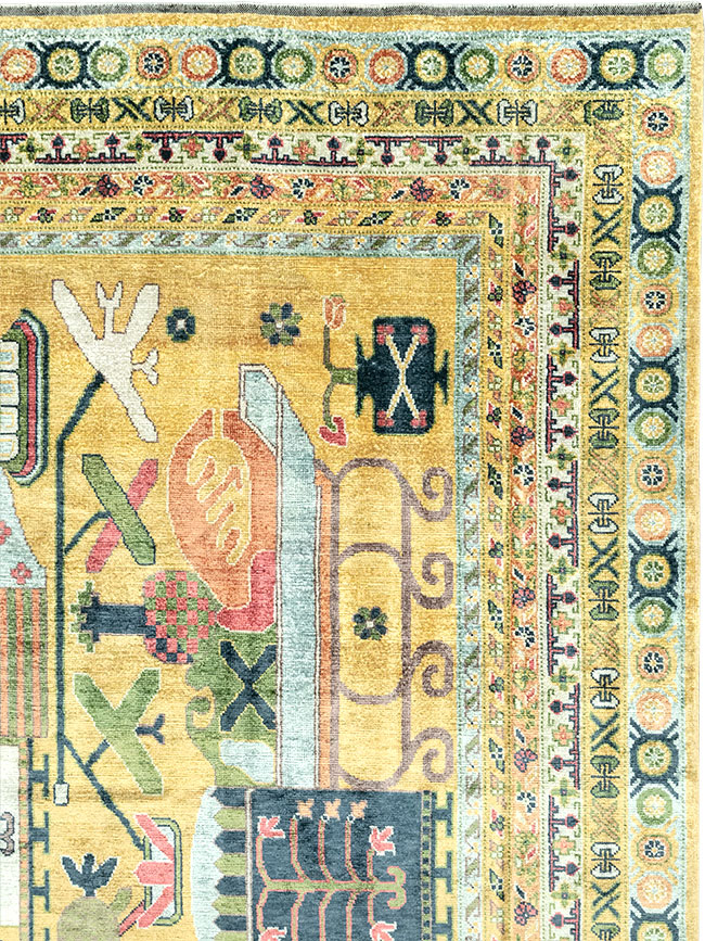 Modern East Turkestan Silk Khotan Room Size Carpet, No.33234 - Staging