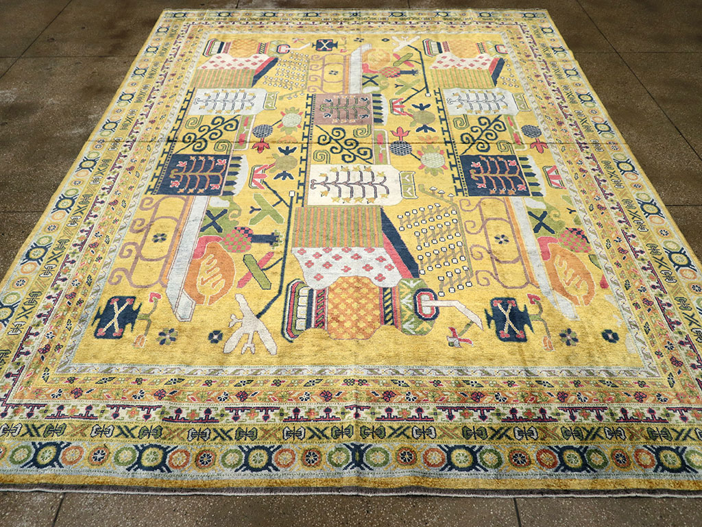 Modern East Turkestan Silk Khotan Room Size Carpet, No.33234 - Staging