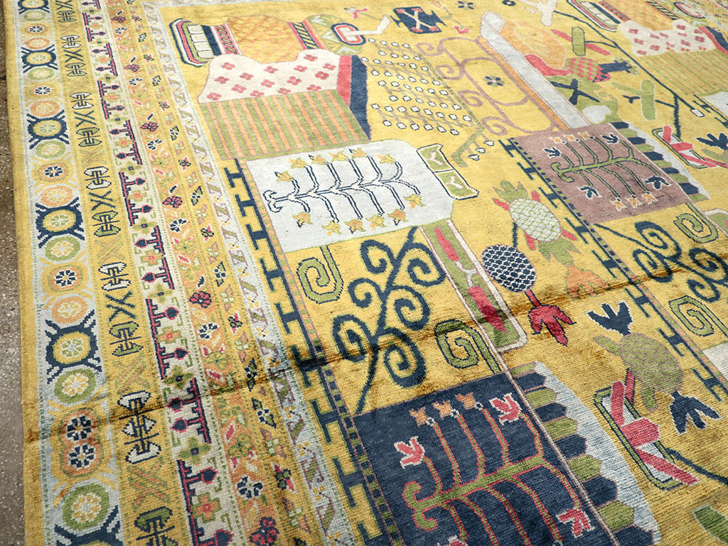 Modern East Turkestan Silk Khotan Room Size Carpet, No.33234 - Staging