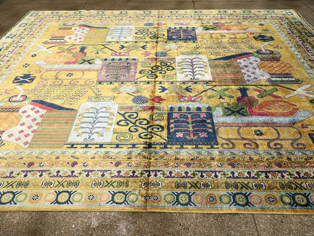 Modern East Turkestan Silk Khotan Room Size Carpet, No.33234 - Staging