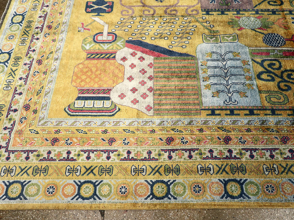 Modern East Turkestan Silk Khotan Room Size Carpet, No.33234 - Staging