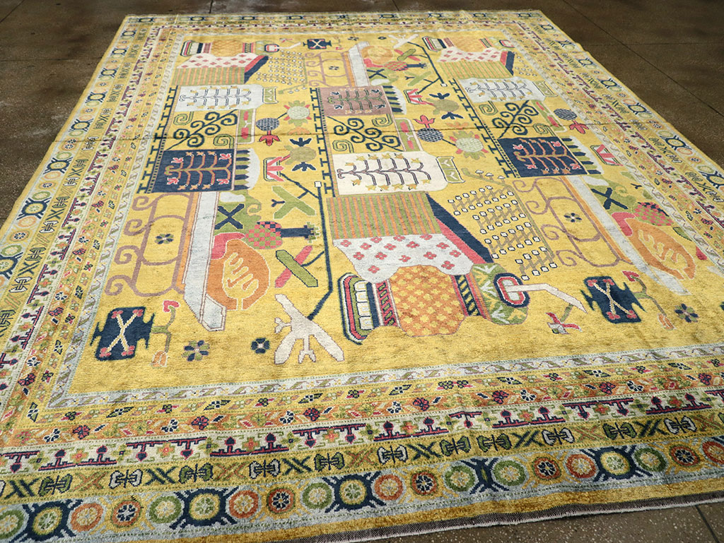 Modern East Turkestan Silk Khotan Room Size Carpet, No.33234 - Staging