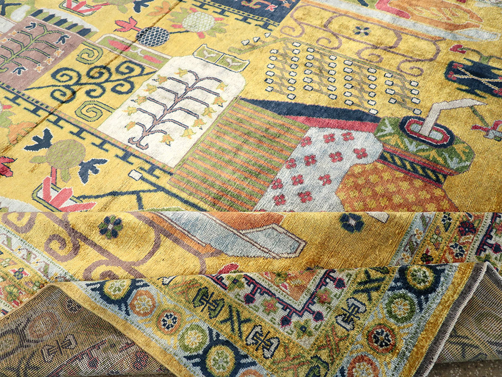 Modern East Turkestan Silk Khotan Room Size Carpet, No.33234 - Staging