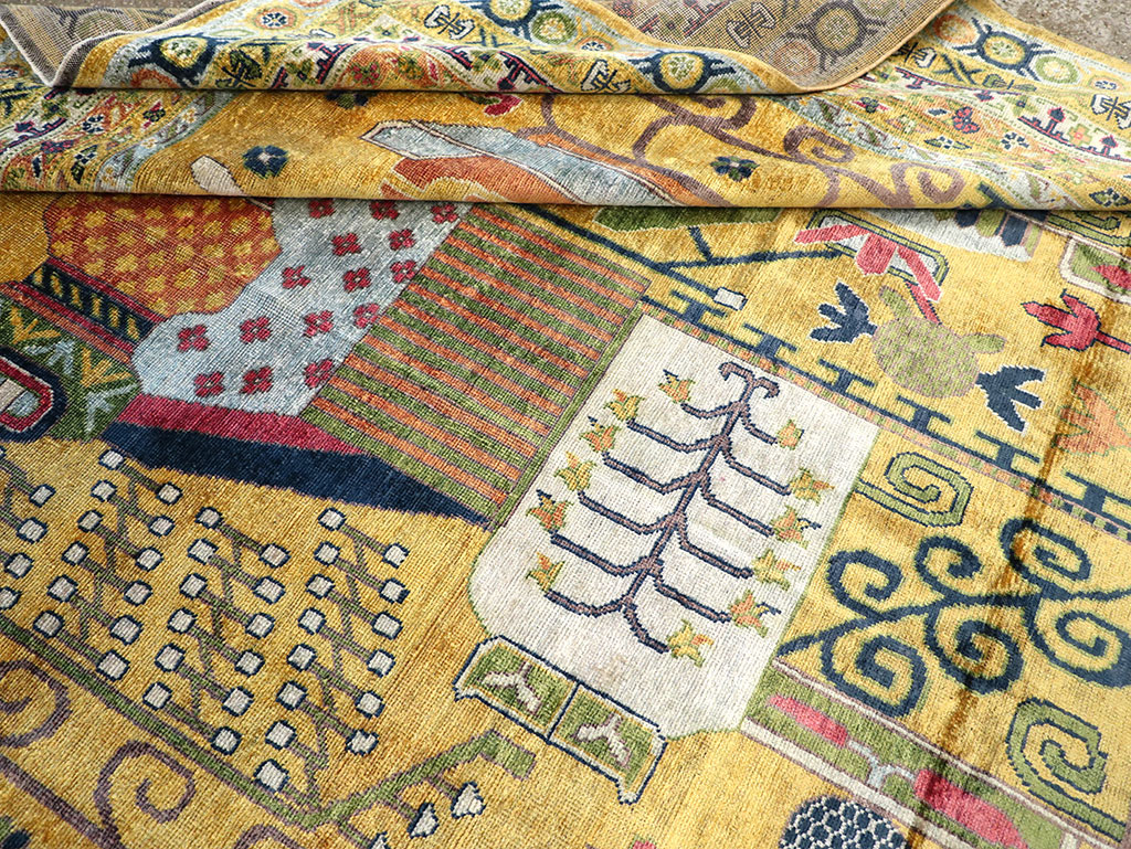 Modern East Turkestan Silk Khotan Room Size Carpet, No.33234 - Staging