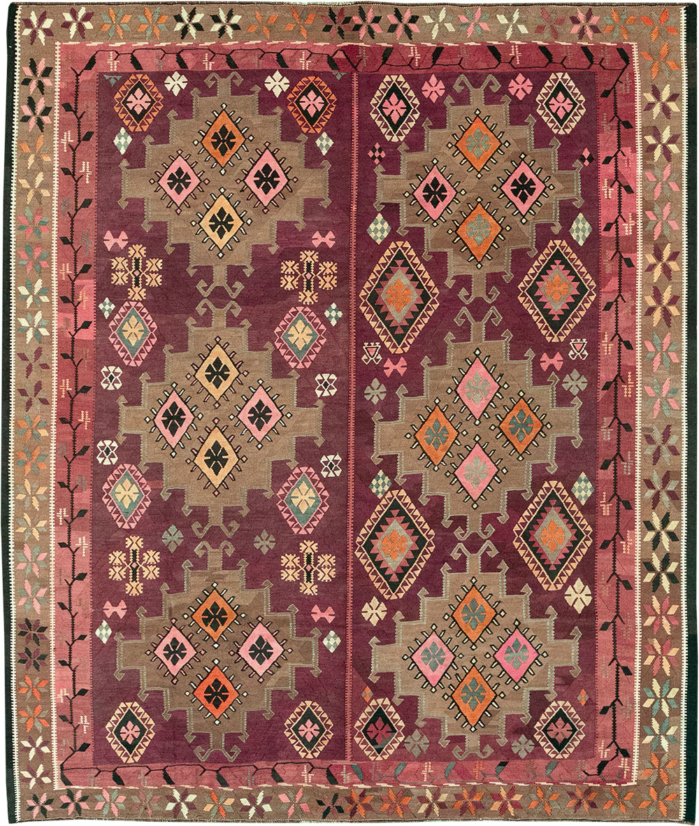Vintage Turkish Flatweave Kilim Room Size Carpet, No.33258 - Staging