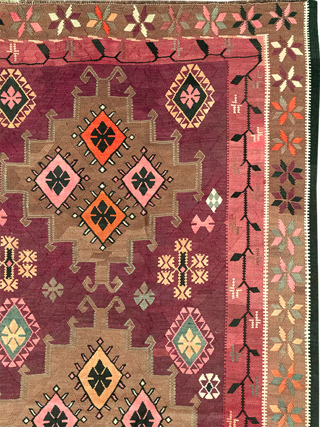 Vintage Turkish Flatweave Kilim Room Size Carpet, No.33258 - Staging