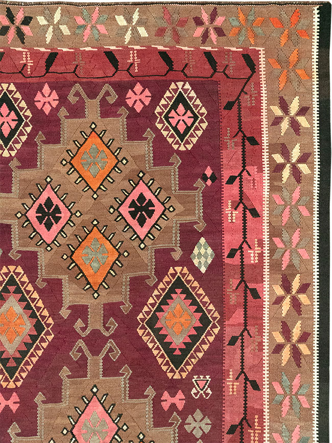 Vintage Turkish Flatweave Kilim Room Size Carpet, No.33258 - Staging