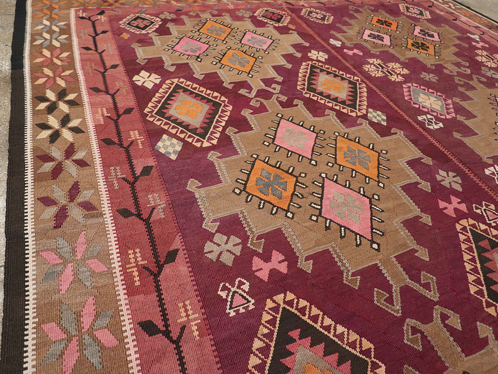 Vintage Turkish Flatweave Kilim Room Size Carpet, No.33258 - Staging