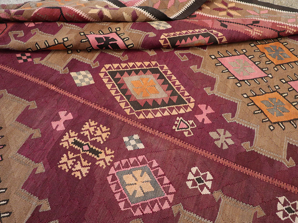 Vintage Turkish Flatweave Kilim Room Size Carpet, No.33258 - Staging