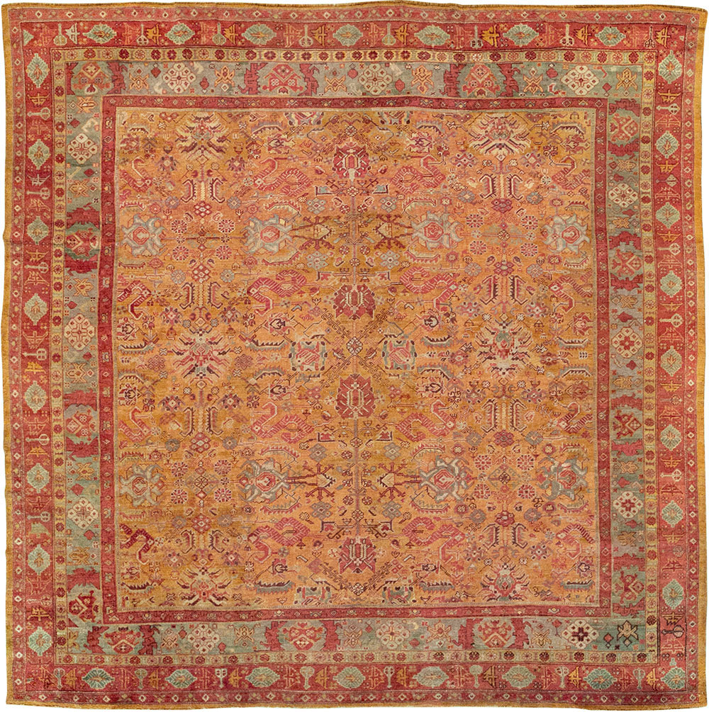 Antique Turkish Oushak Square Room Size Carpet, No.33262 - Staging