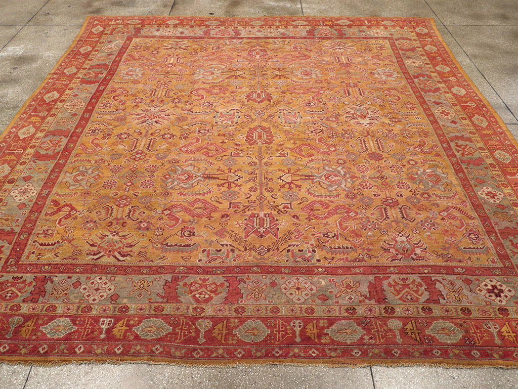 Antique Turkish Oushak Square Room Size Carpet, No.33262 - Staging