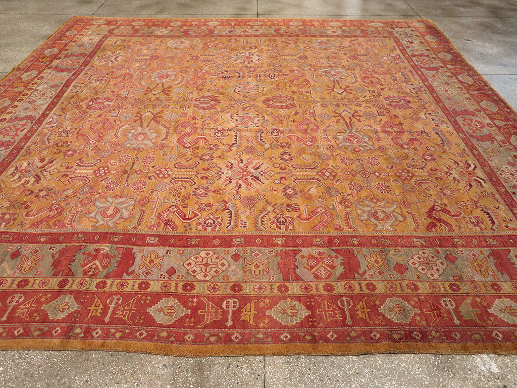 Antique Turkish Oushak Square Room Size Carpet, No.33262 - Staging