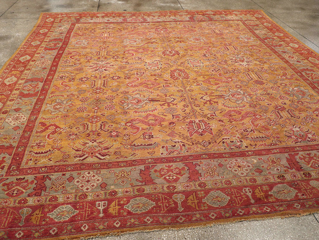 Antique Turkish Oushak Square Room Size Carpet, No.33262 - Staging