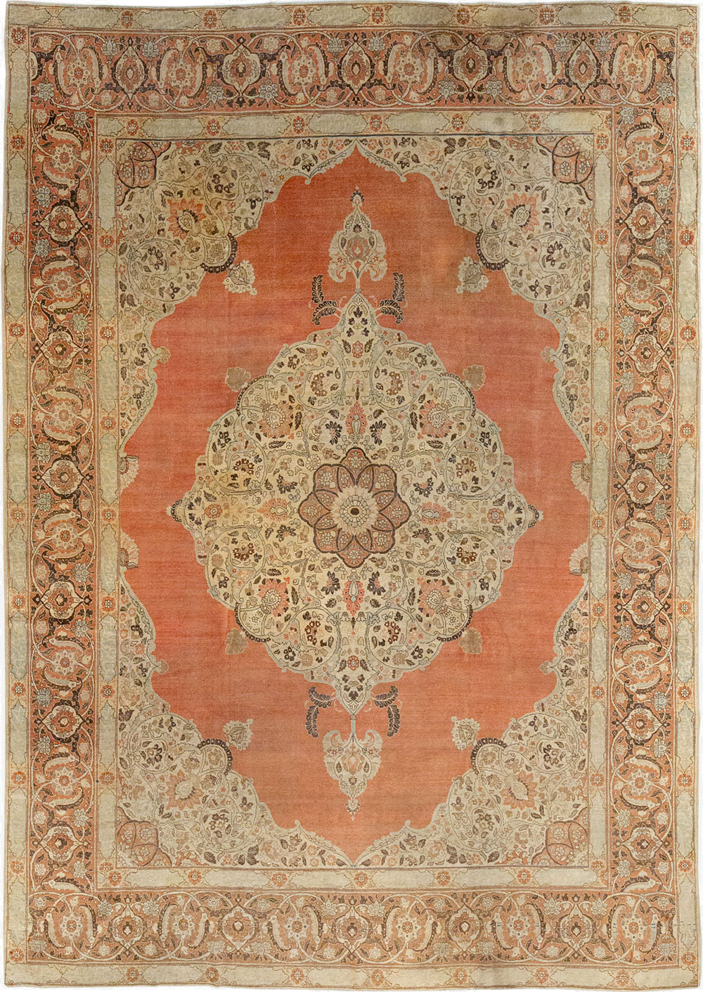 Antique Persian Tabriz Room Size Carpet, No.33263 - Staging