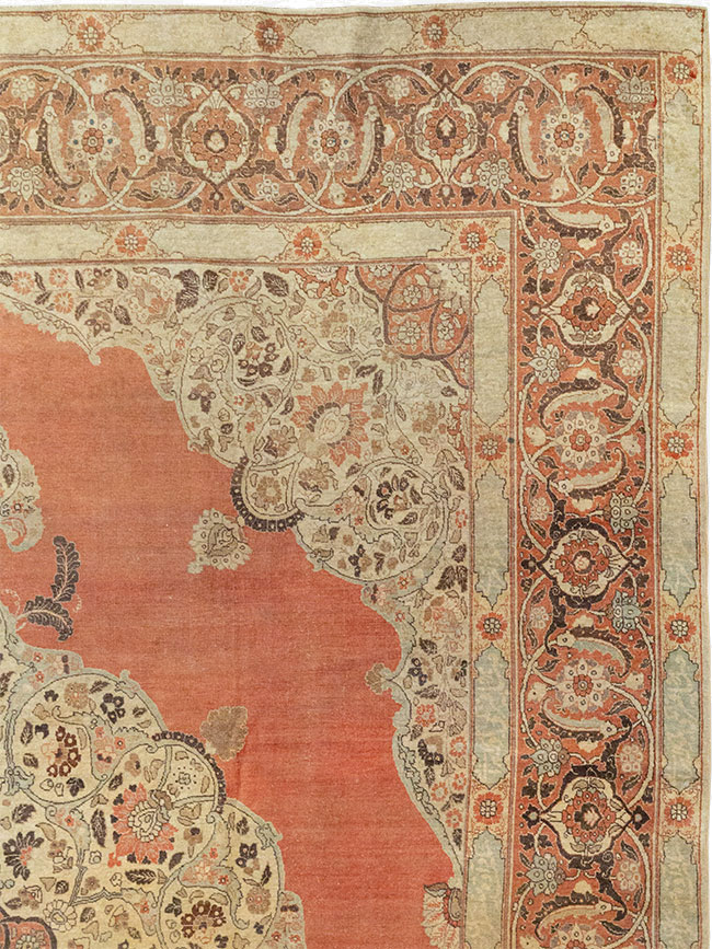 Antique Persian Tabriz Room Size Carpet, No.33263 - Staging