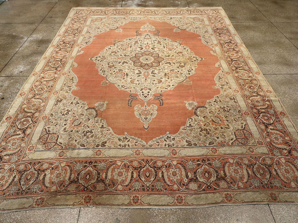 Antique Persian Tabriz Room Size Carpet, No.33263 - Staging