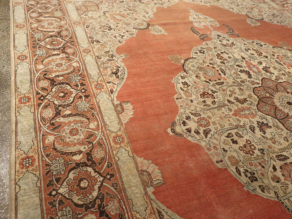 Antique Persian Tabriz Room Size Carpet, No.33263 - Staging