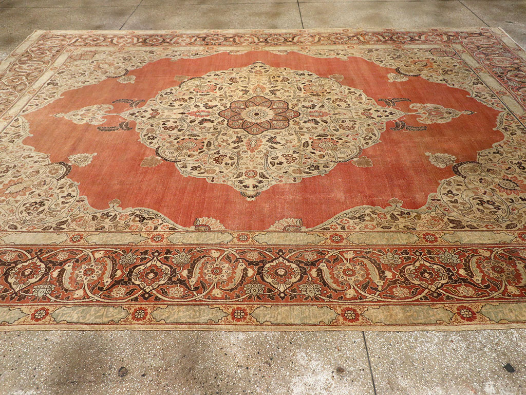 Antique Persian Tabriz Room Size Carpet, No.33263 - Staging