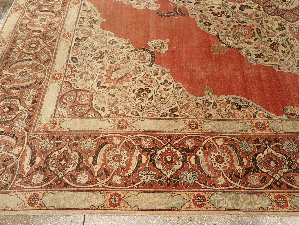 Antique Persian Tabriz Room Size Carpet, No.33263 - Staging