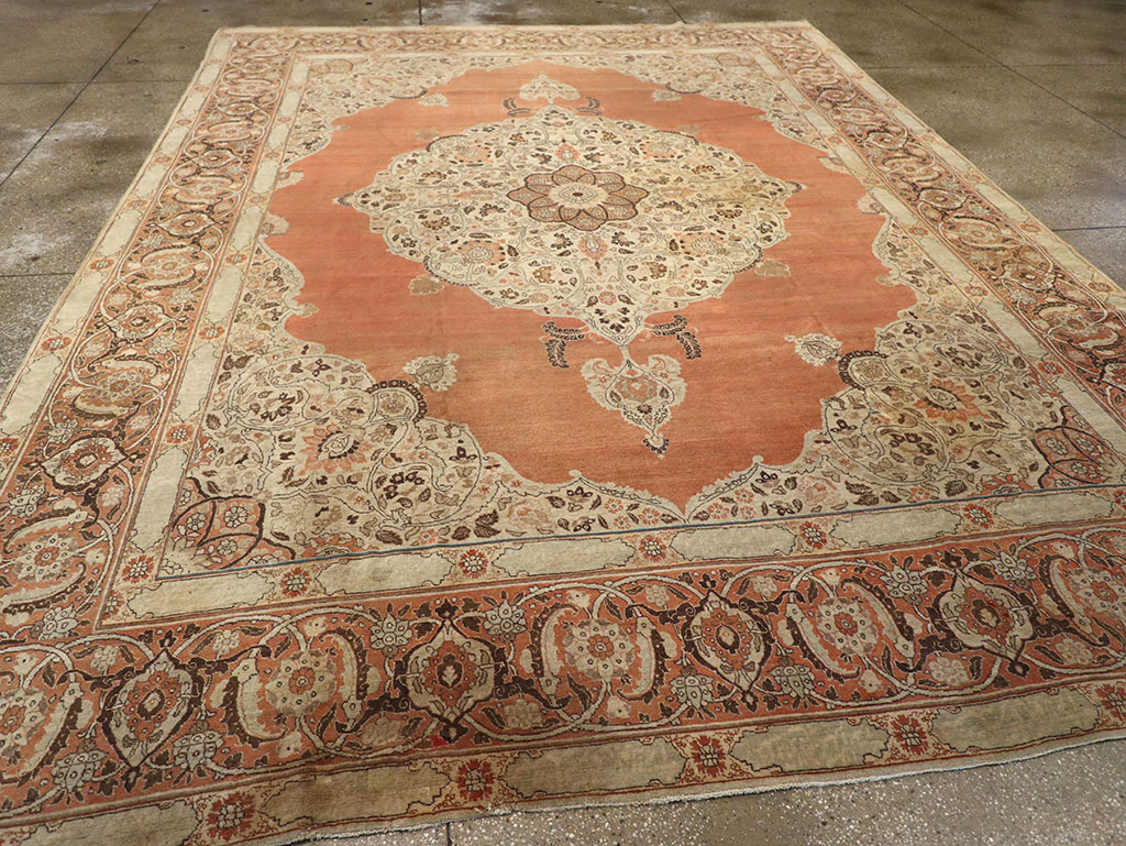 Antique Persian Tabriz Room Size Carpet, No.33263 - Staging