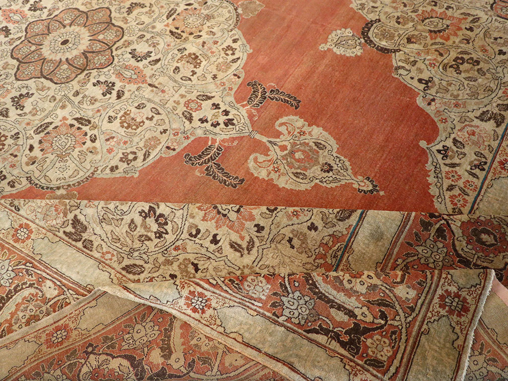 Antique Persian Tabriz Room Size Carpet, No.33263 - Staging