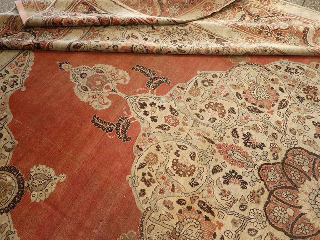 Antique Persian Tabriz Room Size Carpet, No.33263 - Staging