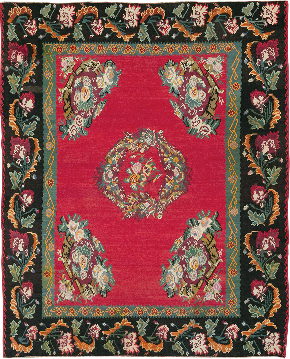 Vintage Turkish Flatweave Kilim Room Size Carpet, No.33279 - Staging