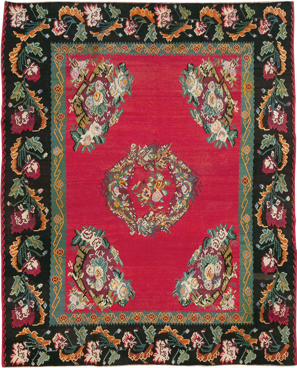 Vintage European Bessarabian Kilim Room Size Carpet, No.33279 - Staging