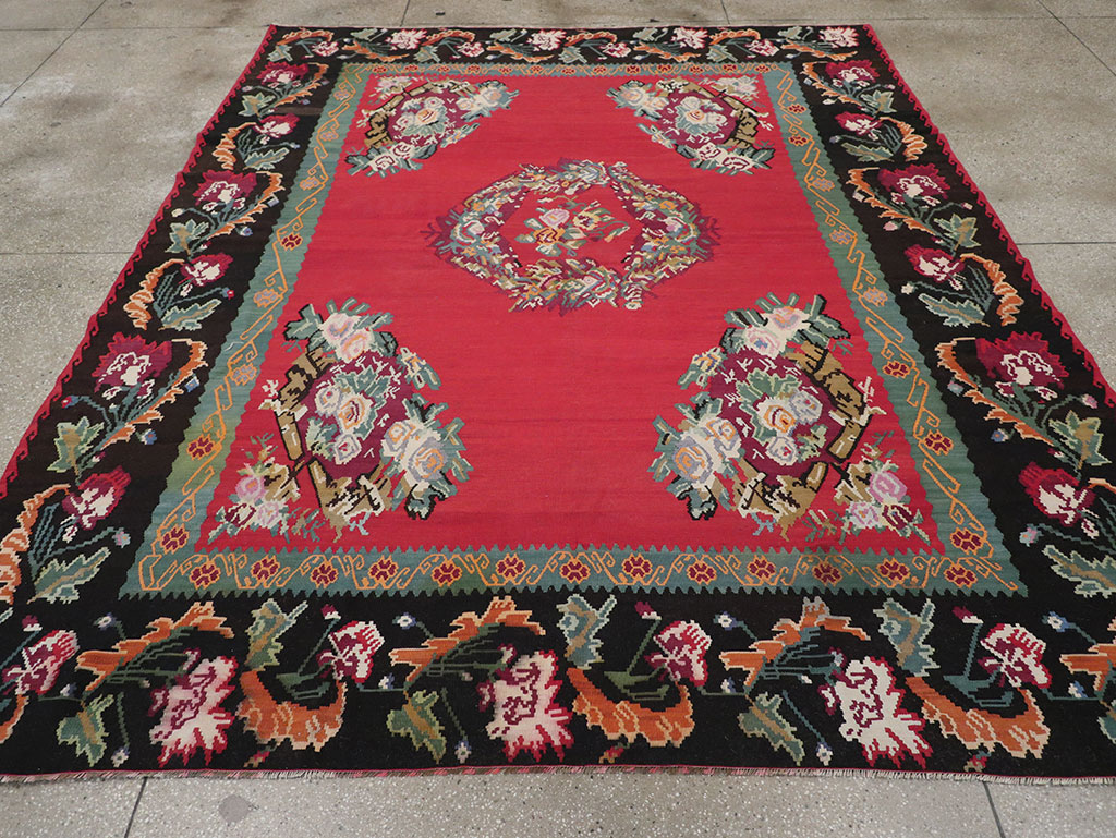 Vintage European Bessarabian Kilim Room Size Carpet, No.33279 - Staging