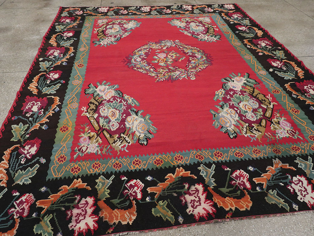 Vintage Turkish Flatweave Kilim Room Size Carpet, No.33279 - Staging