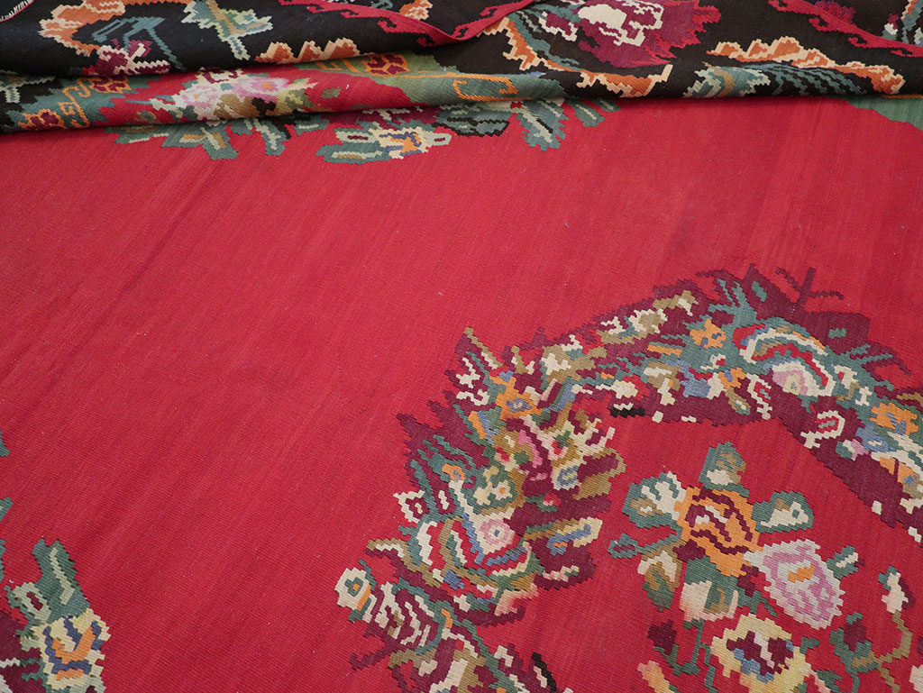 Vintage Turkish Flatweave Kilim Room Size Carpet, No.33279 - Staging