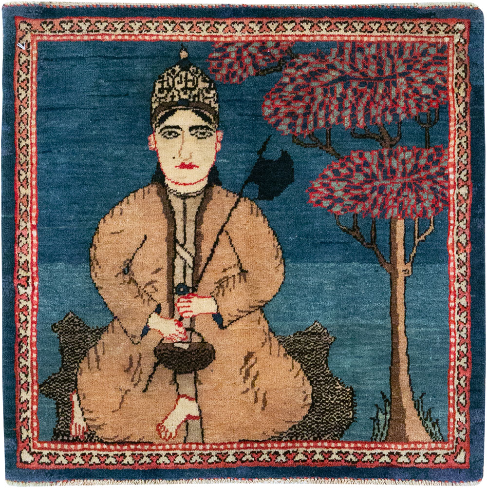 Antique Persian Kashan Pictorial Rug, No.33280 - Staging