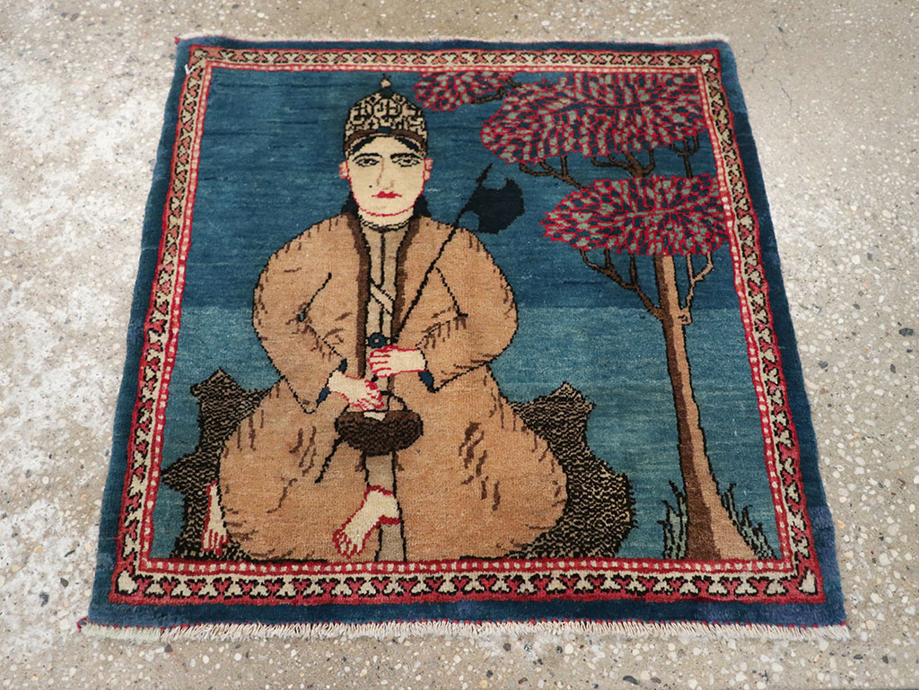 Antique Persian Kashan Pictorial Rug, No.33280 - Staging