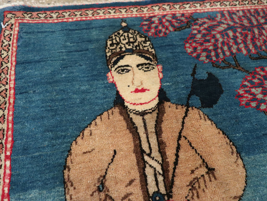 Antique Persian Kashan Pictorial Rug, No.33280 - Staging