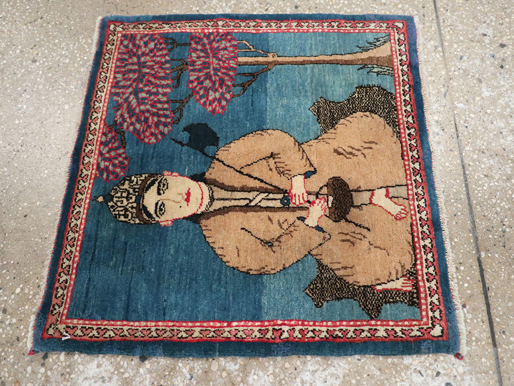 Antique Persian Kashan Pictorial Rug, No.33280 - Staging