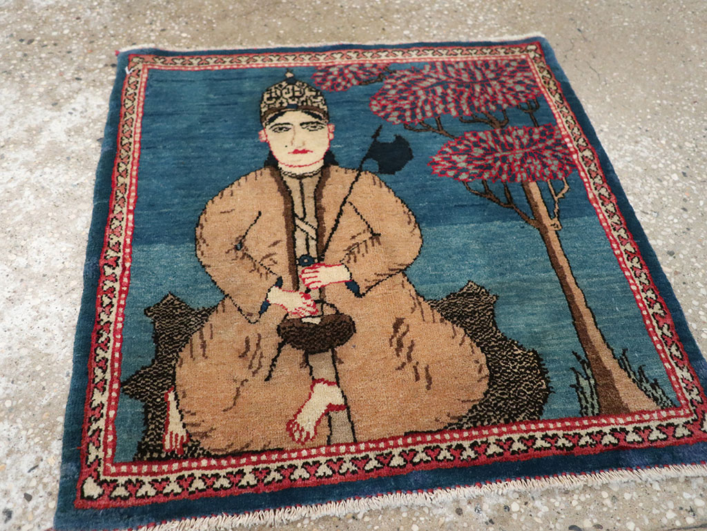 Antique Persian Kashan Pictorial Rug, No.33280 - Staging