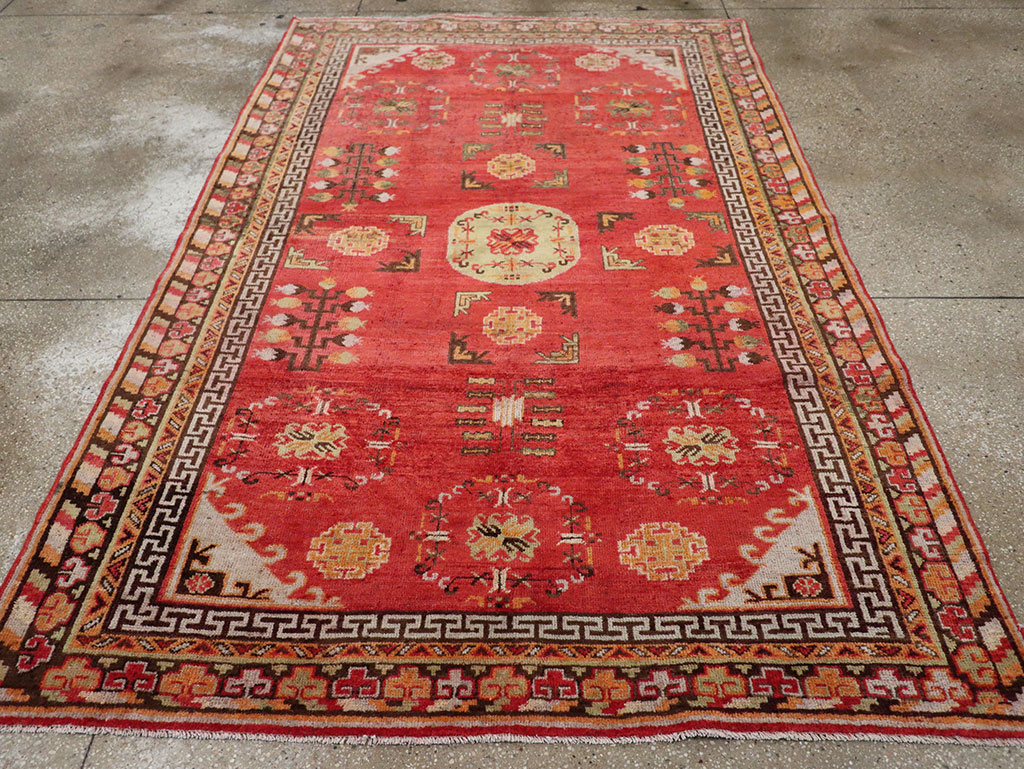 Antique East Turkestan Khotan Accent Rug, No.33282 - Staging