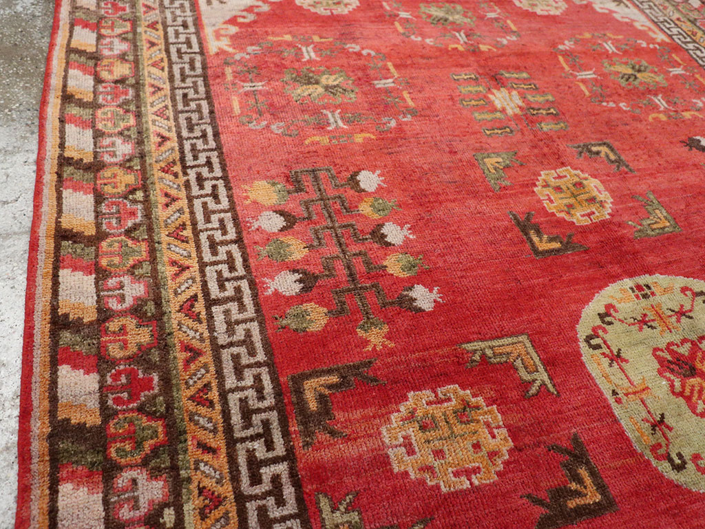 Antique East Turkestan Khotan Accent Rug, No.33282 - Staging