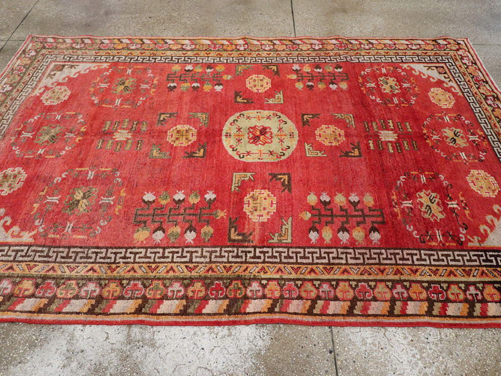 Antique East Turkestan Khotan Accent Rug, No.33282 - Staging