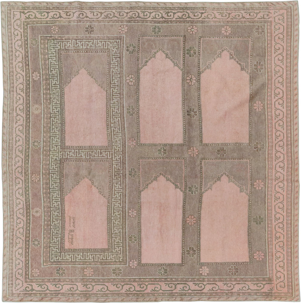 Vintage East Turkestan Khotan Square Accent Carpet, No.33284 - Staging