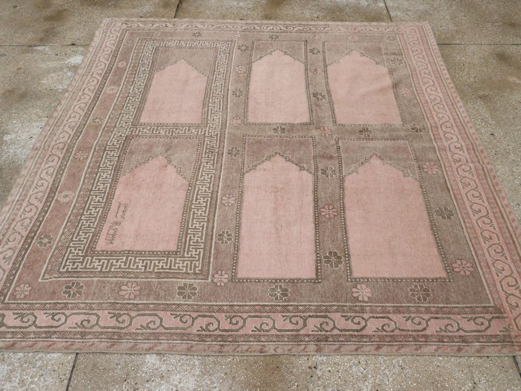 Vintage East Turkestan Khotan Square Accent Carpet, No.33284 - Staging