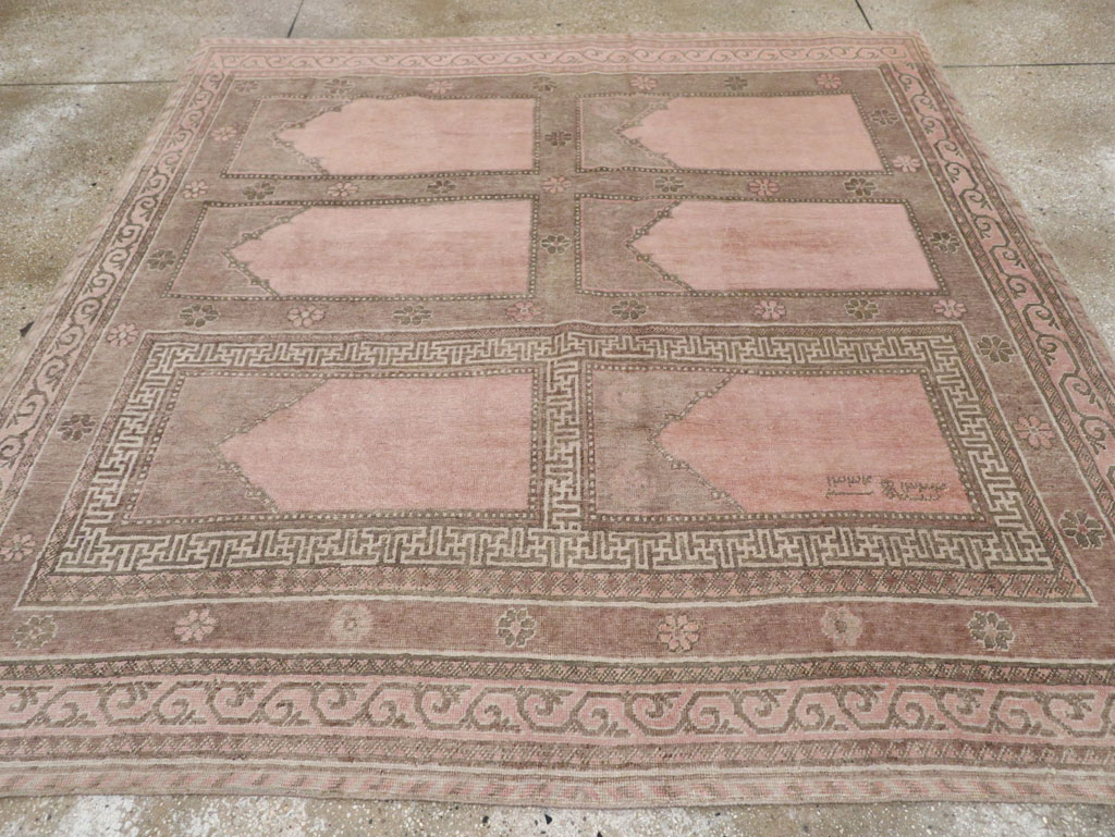 Vintage East Turkestan Khotan Square Accent Carpet, No.33284 - Staging