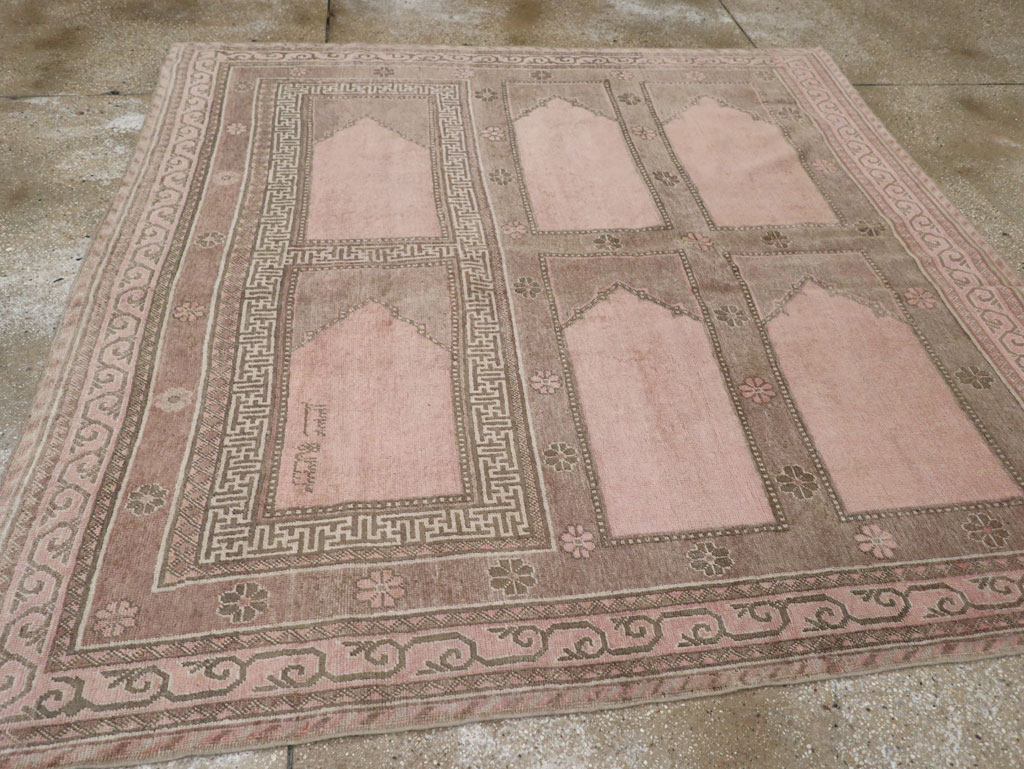 Vintage East Turkestan Khotan Square Accent Carpet, No.33284 - Staging