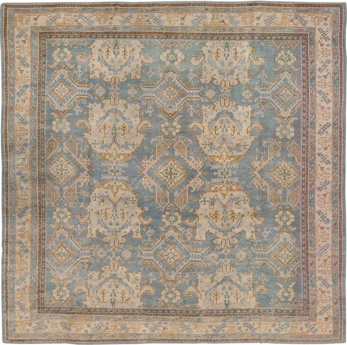 Antique Turkish Oushak Large Square Room Size Carpet, No.33295 - Staging