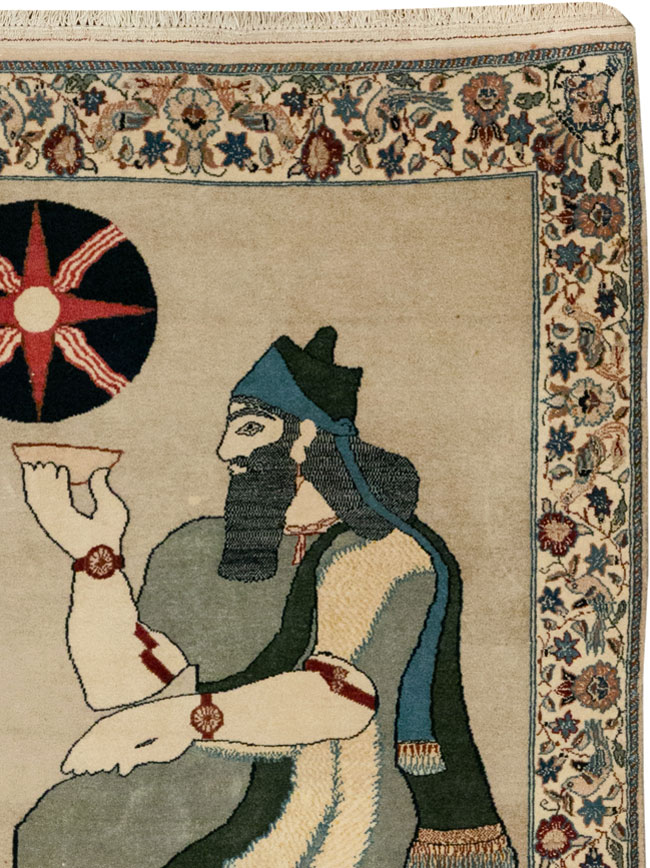 Vintage Persian Nain Pictorial Rug, No.33296 - Staging