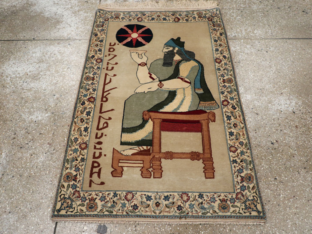 Vintage Persian Nain Pictorial Rug, No.33296 - Staging