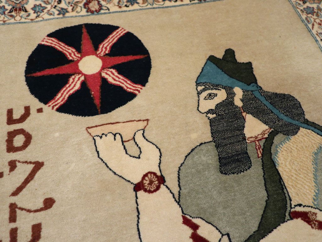 Vintage Persian Nain Pictorial Rug, No.33296 - Staging