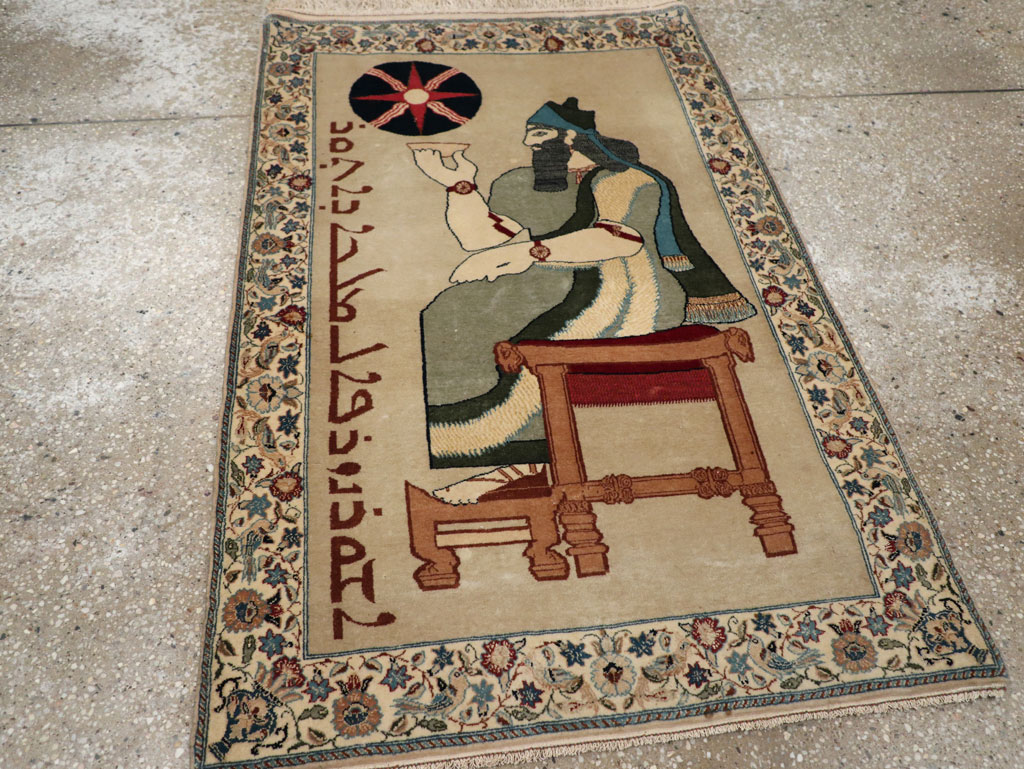 Vintage Persian Nain Pictorial Rug, No.33296 - Staging