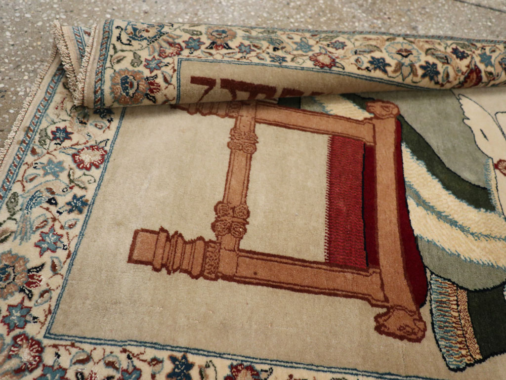 Vintage Persian Nain Pictorial Rug, No.33296 - Staging